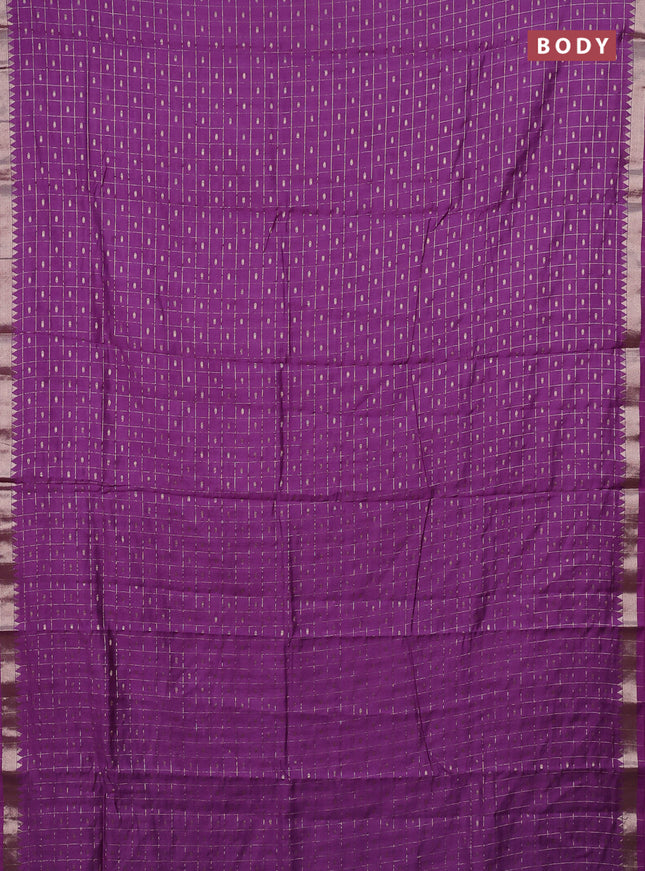 Semi chanderi saree purple and navy blue with allover zari checks & buttas and zari woven border