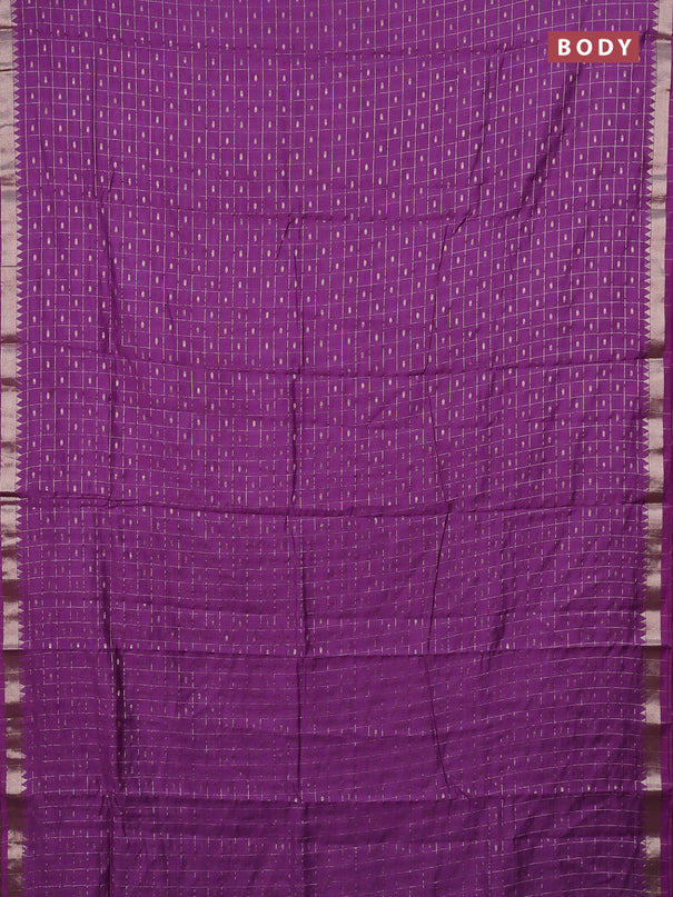 Semi chanderi saree purple and navy blue with allover zari checks & buttas and zari woven border