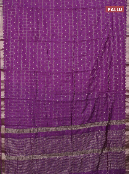 Semi chanderi saree purple and navy blue with allover zari checks & buttas and zari woven border