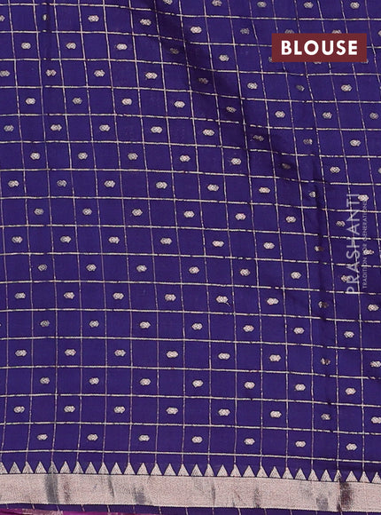 Semi chanderi saree purple and navy blue with allover zari checks & buttas and zari woven border