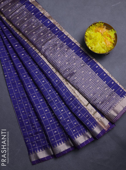 Semi chanderi saree navy blue and light green with allover zari checks & buttas and zari woven border