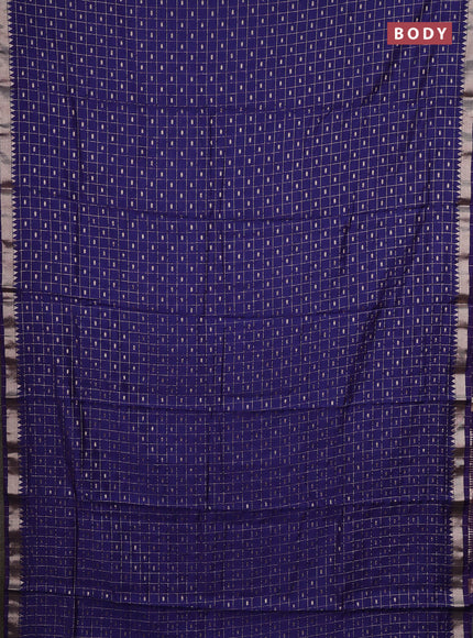 Semi chanderi saree navy blue and light green with allover zari checks & buttas and zari woven border