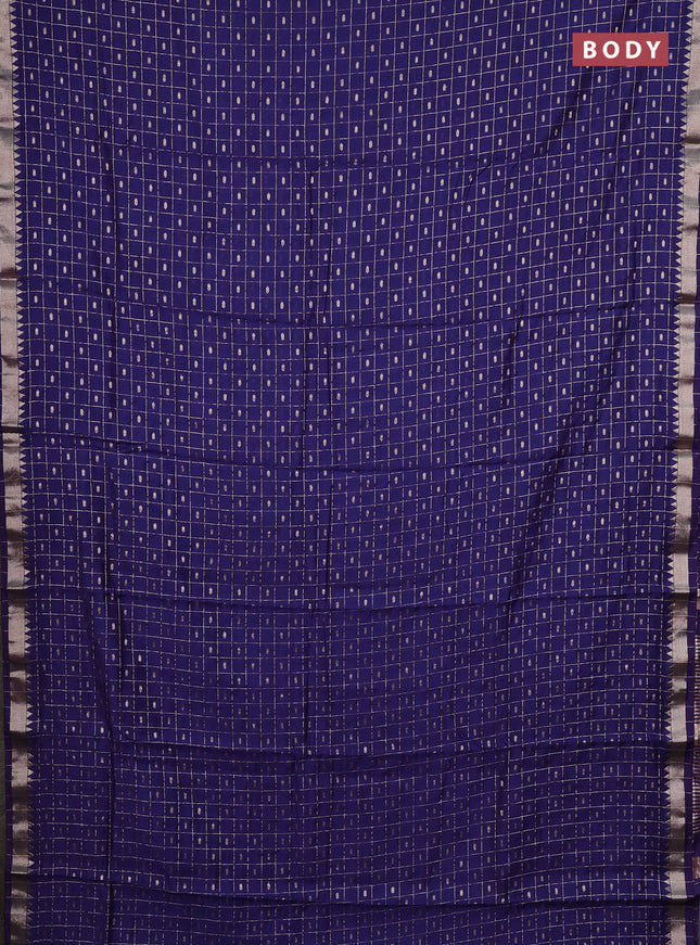 Semi chanderi saree navy blue and light green with allover zari checks & buttas and zari woven border
