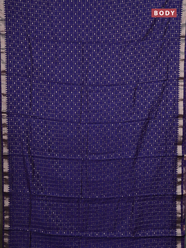 Semi chanderi saree navy blue and light green with allover zari checks & buttas and zari woven border