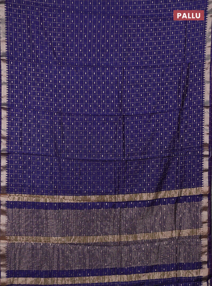 Semi chanderi saree navy blue and light green with allover zari checks & buttas and zari woven border