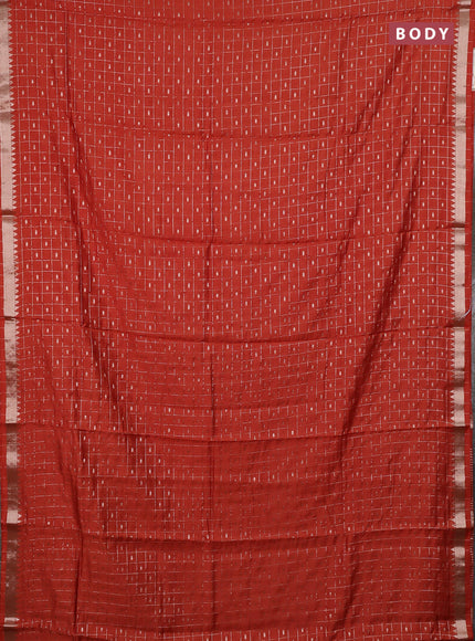 Semi chanderi saree rust shade and deep wine with allover zari checks & buttas and zari woven border
