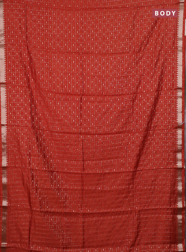Semi chanderi saree rust shade and deep wine with allover zari checks & buttas and zari woven border