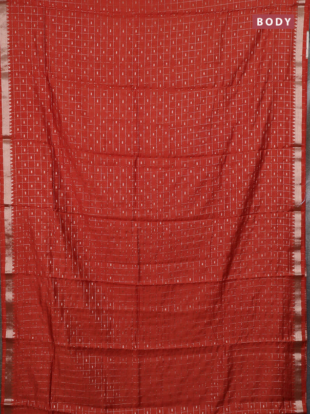 Semi chanderi saree rust shade and deep wine with allover zari checks & buttas and zari woven border