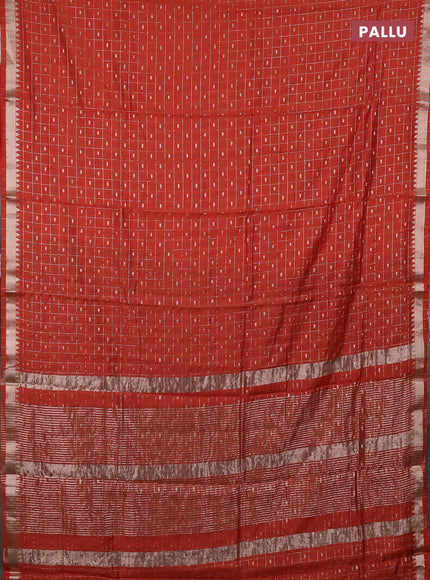 Semi chanderi saree rust shade and deep wine with allover zari checks & buttas and zari woven border