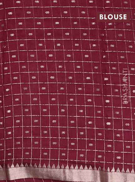 Semi chanderi saree rust shade and deep wine with allover zari checks & buttas and zari woven border