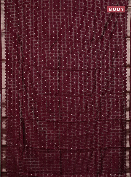Semi chanderi saree deep wine and rust shade with allover zari checks & buttas and zari woven border