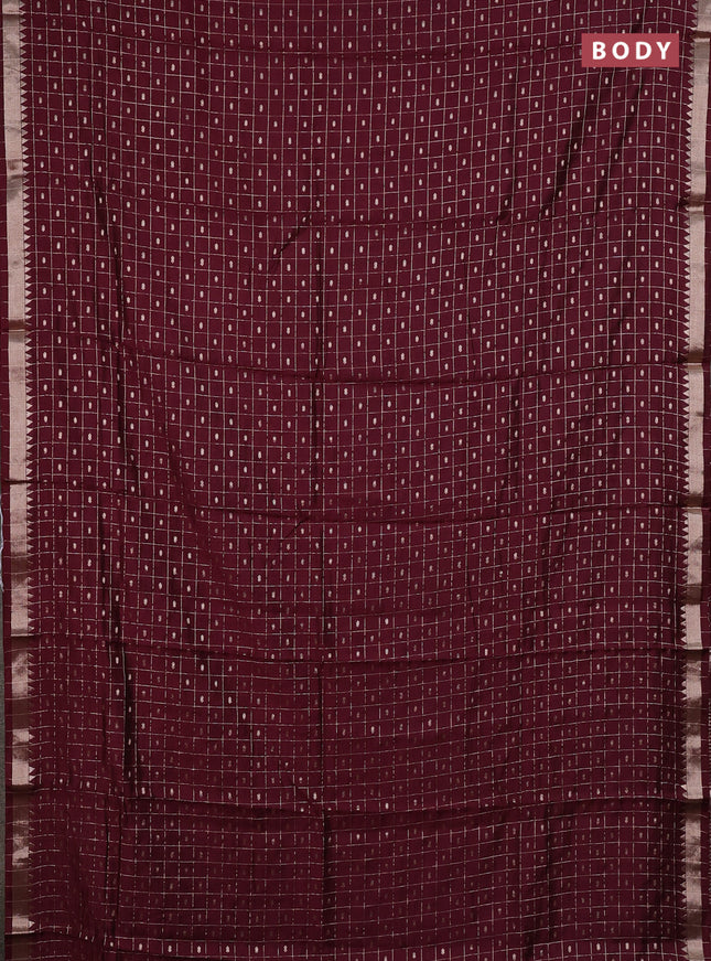Semi chanderi saree deep wine and rust shade with allover zari checks & buttas and zari woven border