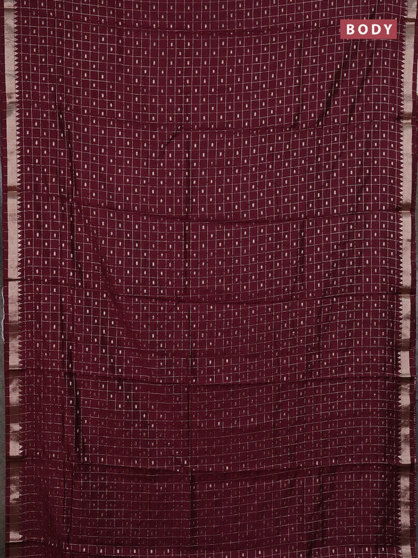 Semi chanderi saree deep wine and rust shade with allover zari checks & buttas and zari woven border
