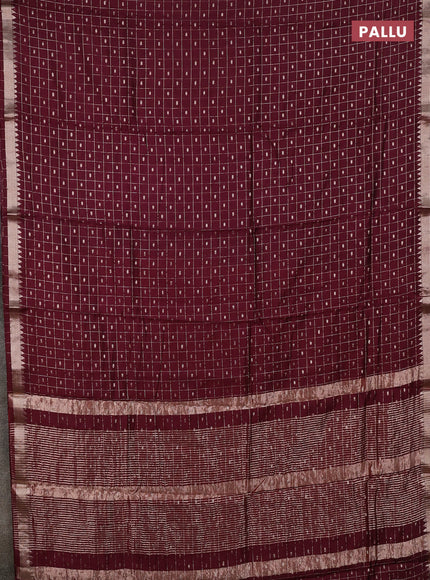 Semi chanderi saree deep wine and rust shade with allover zari checks & buttas and zari woven border