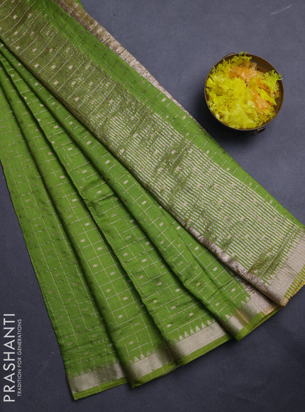 Semi chanderi saree light green and navy blue with allover zari checks & buttas and zari woven border