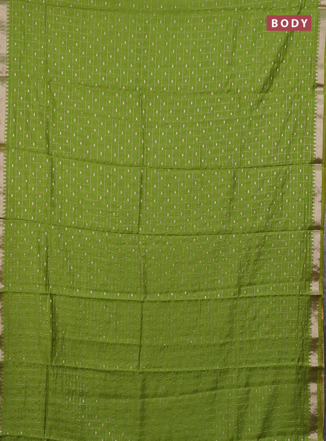 Semi chanderi saree light green and navy blue with allover zari checks & buttas and zari woven border