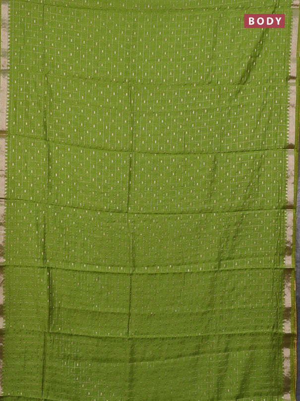 Semi chanderi saree light green and navy blue with allover zari checks & buttas and zari woven border