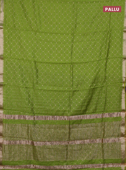 Semi chanderi saree light green and navy blue with allover zari checks & buttas and zari woven border