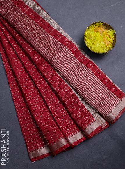 Semi chanderi saree maroon and green with allover zari checks & buttas and zari woven border