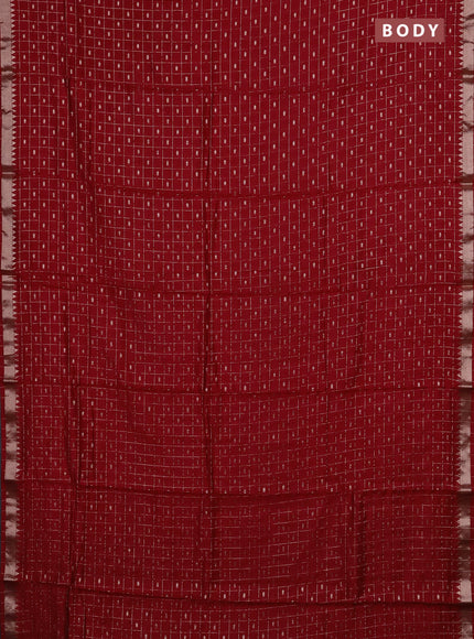 Semi chanderi saree maroon and green with allover zari checks & buttas and zari woven border