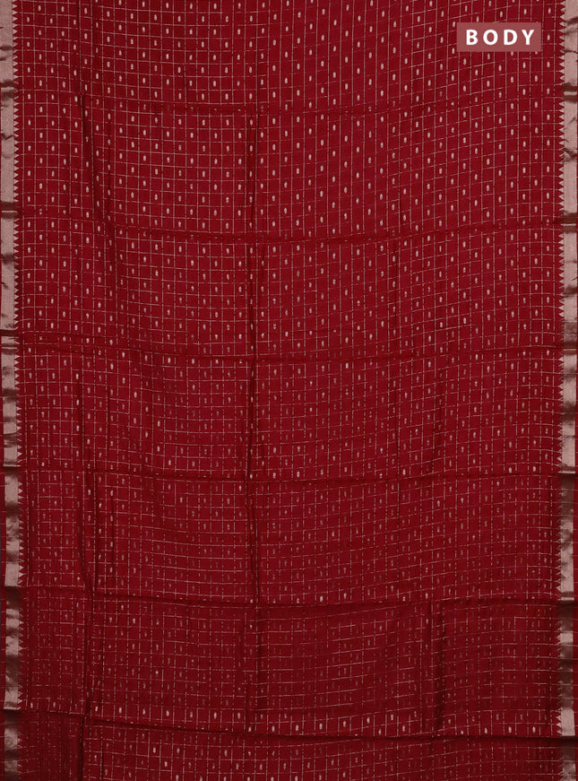 Semi chanderi saree maroon and green with allover zari checks & buttas and zari woven border