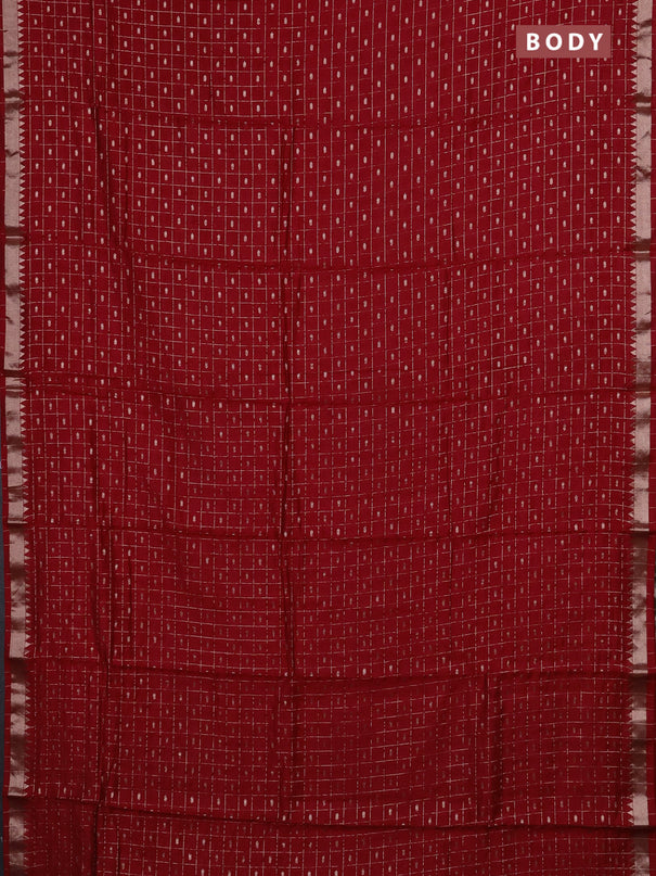 Semi chanderi saree maroon and green with allover zari checks & buttas and zari woven border