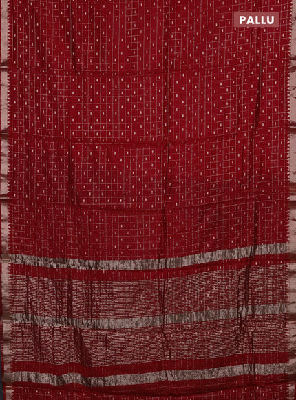 Semi chanderi saree maroon and green with allover zari checks & buttas and zari woven border