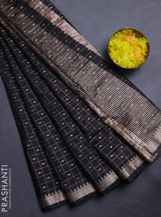 Semi chanderi saree black and deep maroon with allover zari checks & buttas and zari woven border