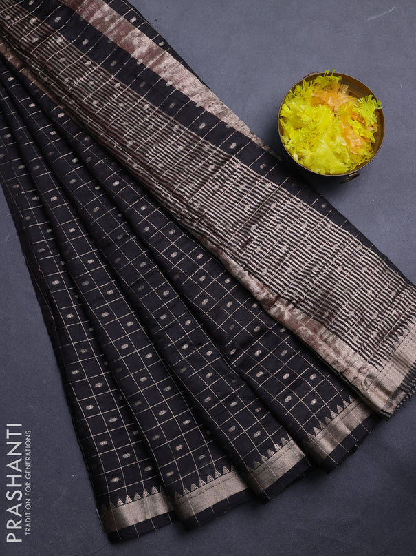 Semi chanderi saree black and deep maroon with allover zari checks & buttas and zari woven border