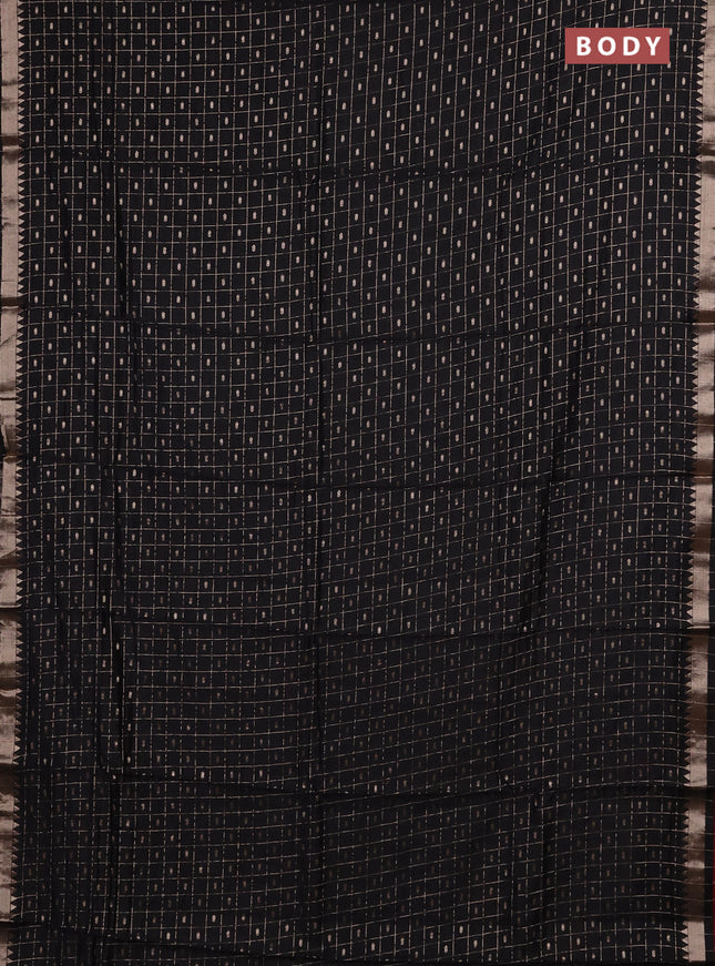 Semi chanderi saree black and deep maroon with allover zari checks & buttas and zari woven border