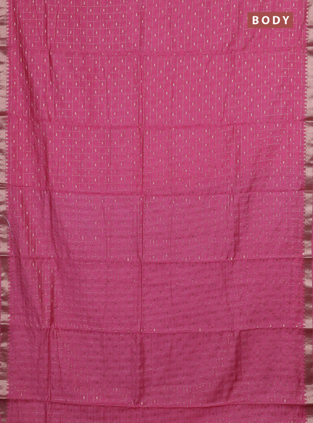 Semi chanderi saree light pink and navy blue with allover zari checks & buttas and zari woven border