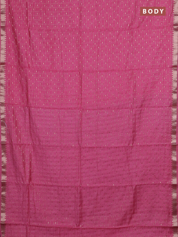 Semi chanderi saree light pink and navy blue with allover zari checks & buttas and zari woven border