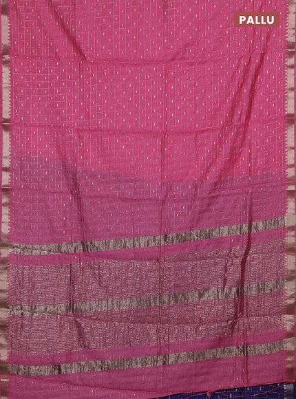 Semi chanderi saree light pink and navy blue with allover zari checks & buttas and zari woven border