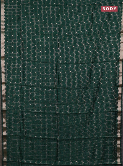 Semi chanderi saree bottle green and light pink with allover zari checks & buttas and zari woven border