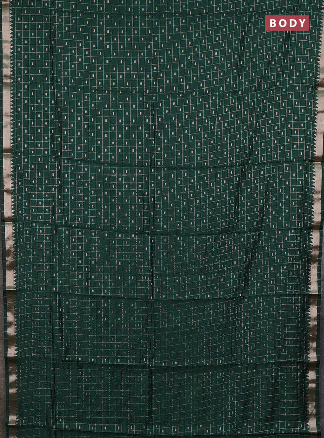 Semi chanderi saree bottle green and light pink with allover zari checks & buttas and zari woven border