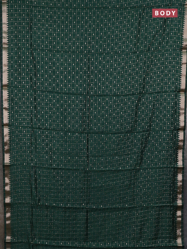 Semi chanderi saree bottle green and light pink with allover zari checks & buttas and zari woven border