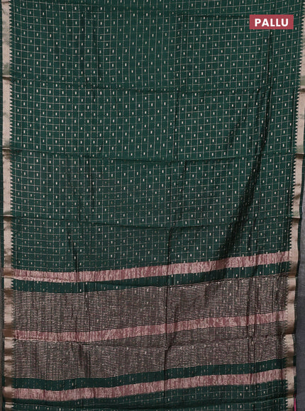 Semi chanderi saree bottle green and light pink with allover zari checks & buttas and zari woven border