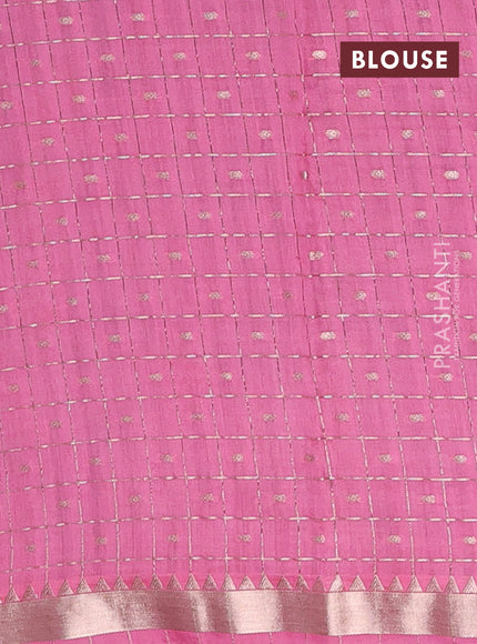 Semi chanderi saree bottle green and light pink with allover zari checks & buttas and zari woven border