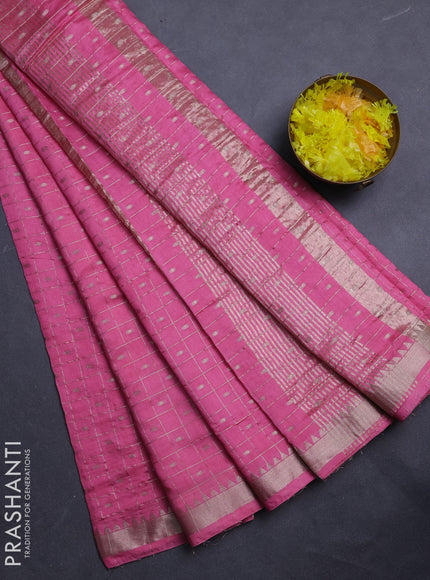 Semi chanderi saree light pink and rust shade with allover zari checks & buttas and zari woven border