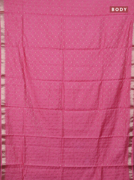 Semi chanderi saree light pink and rust shade with allover zari checks & buttas and zari woven border