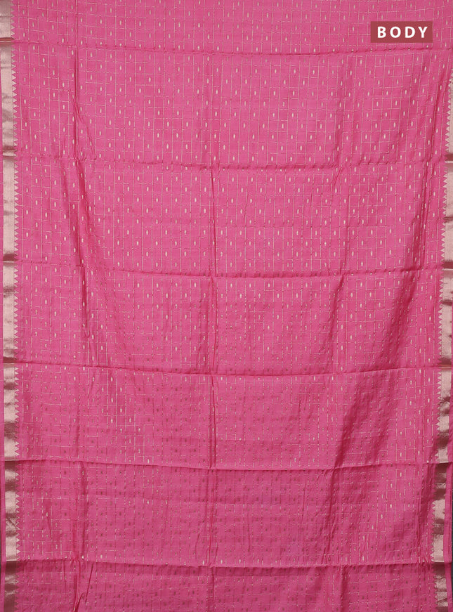 Semi chanderi saree light pink and rust shade with allover zari checks & buttas and zari woven border