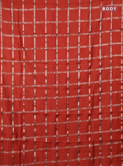 Semi chanderi saree rust shade and wine shade with allover zari checked pattern in borderless style
