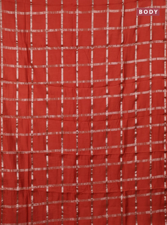 Semi chanderi saree rust shade and wine shade with allover zari checked pattern in borderless style