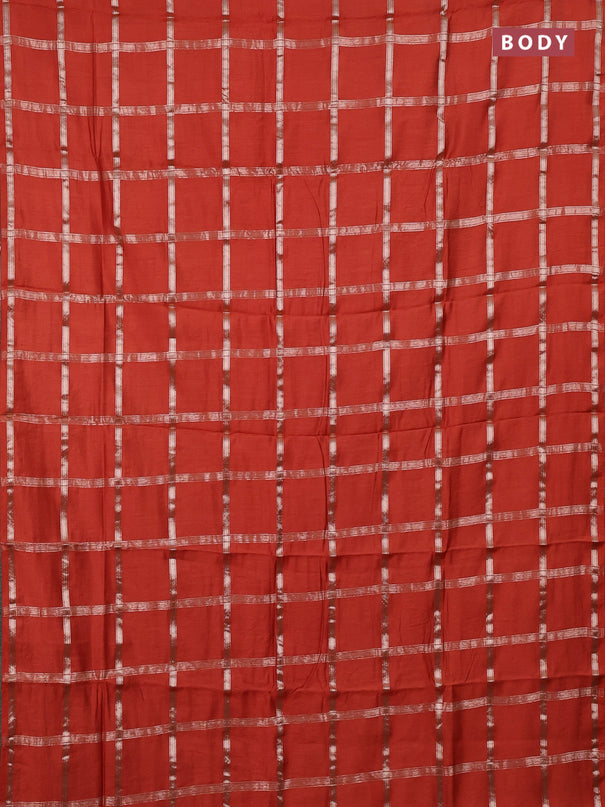 Semi chanderi saree rust shade and wine shade with allover zari checked pattern in borderless style