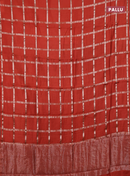 Semi chanderi saree rust shade and wine shade with allover zari checked pattern in borderless style