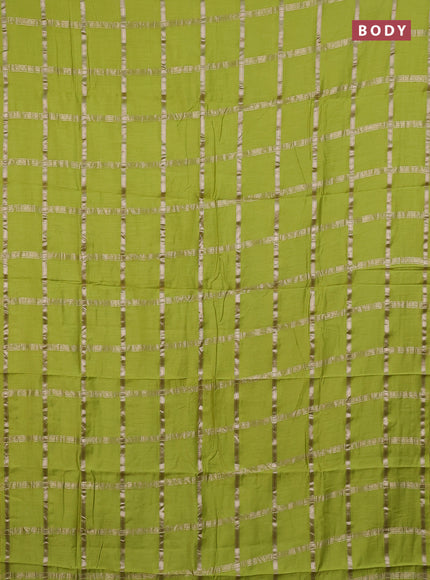 Semi chanderi saree light green and bottle green with allover zari checked pattern in borderless style