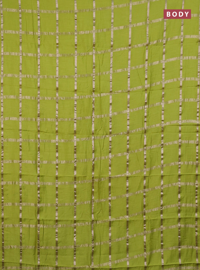 Semi chanderi saree light green and bottle green with allover zari checked pattern in borderless style