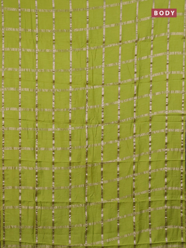 Semi chanderi saree light green and bottle green with allover zari checked pattern in borderless style