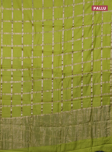 Semi chanderi saree light green and bottle green with allover zari checked pattern in borderless style