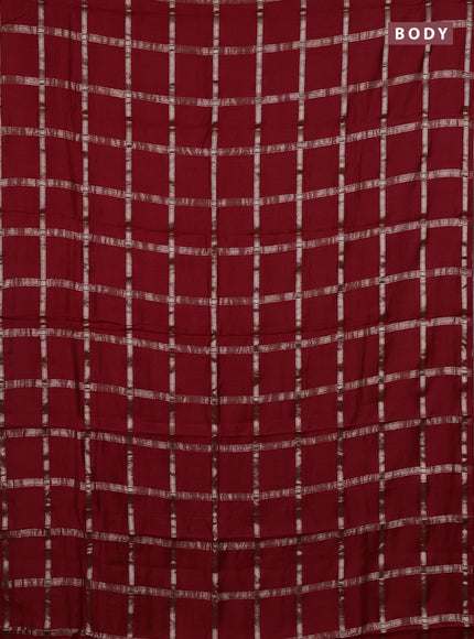 Semi chanderi saree red and green with allover zari checked pattern in borderless style